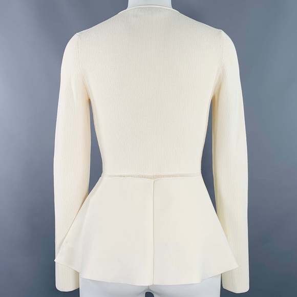 THEORY Peplum Compact Crepe Cream Viscose Blend Ribbed Casual Top - Picture 3 of 7